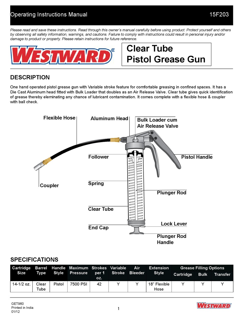 WESTWARD 15F203 INSTRUCTION MANUAL Pdf Download ManualsLib