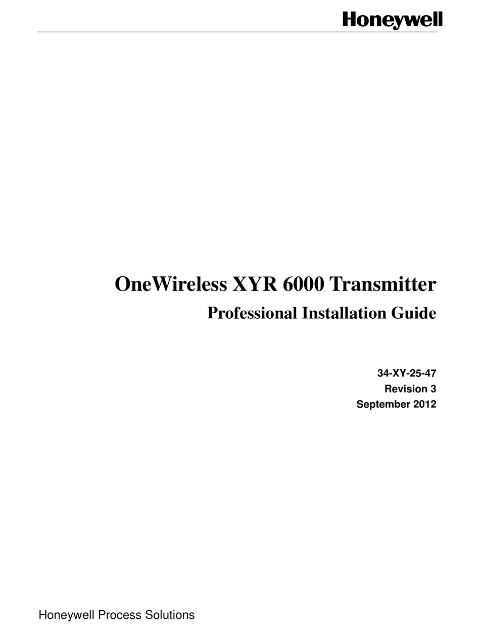 HONEYWELL ONEWIRELESS XYR 6000 PROFESSIONAL INSTALLATION MANUAL Pdf