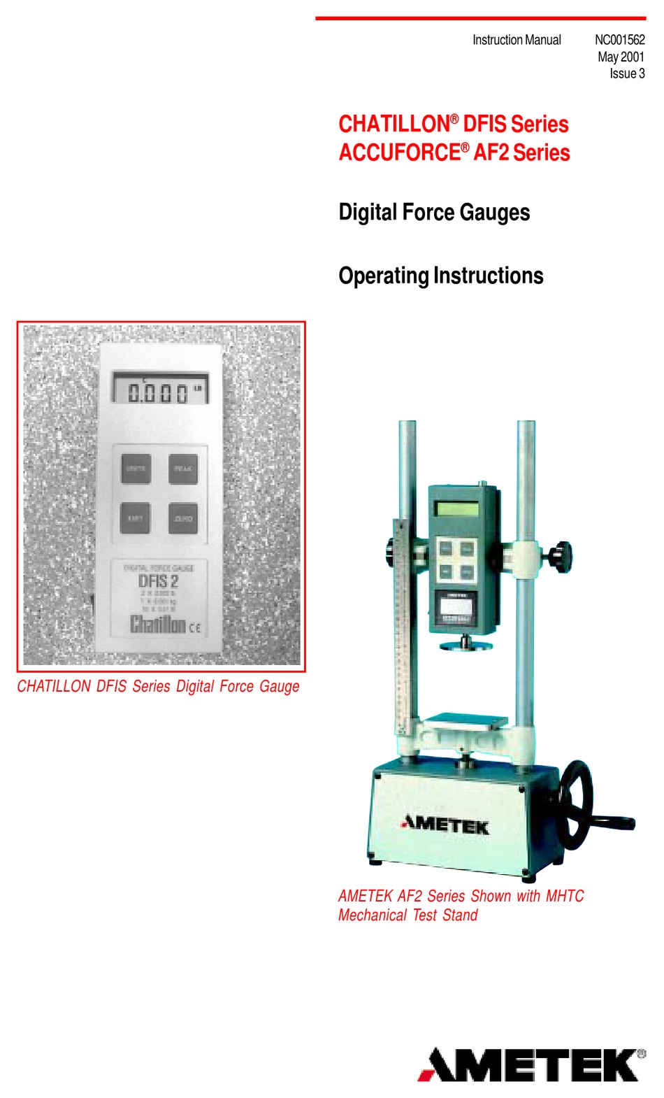 AMETEK CHATILLON DFIS SERIES OPERATING INSTRUCTIONS MANUAL Pdf Download ManualsLib