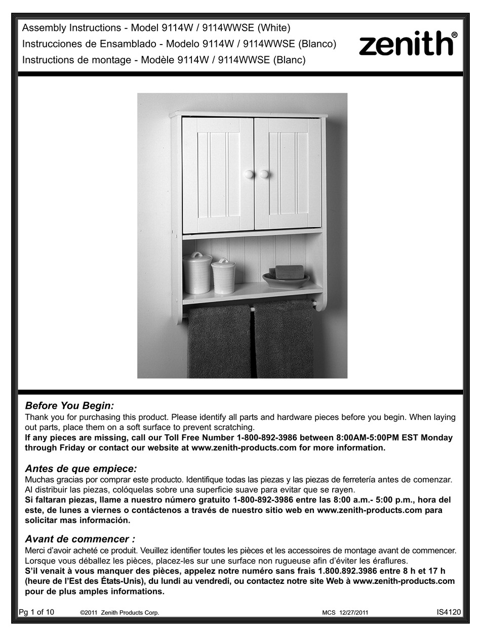 ZENITH 9114W ASSEMBLY INSTRUCTIONS MANUAL Pdf Download ManualsLib