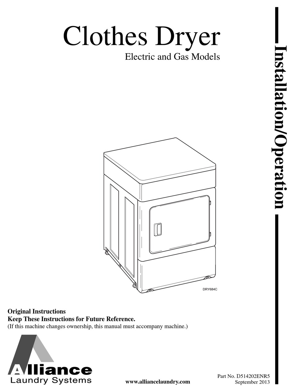ALLIANCE LAUNDRY SYSTEMS DRY684C INSTRUCTIONS MANUAL Pdf Download