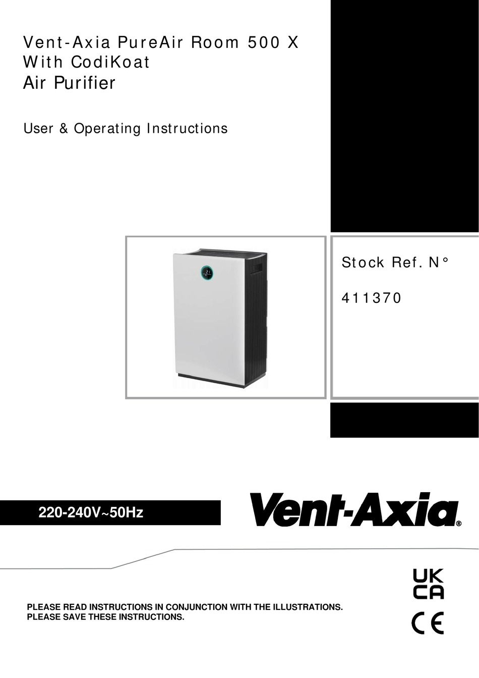 VENTAXIA PUREAIR ROOM 500 X USER OPERATING INSTRUCTIONS MANUAL Pdf