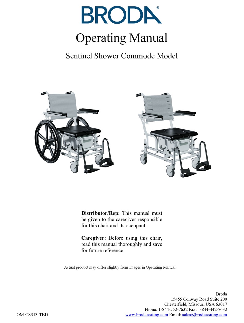 BRODA SENTINEL SHOWER COMMODE OPERATING MANUAL Pdf Download ManualsLib