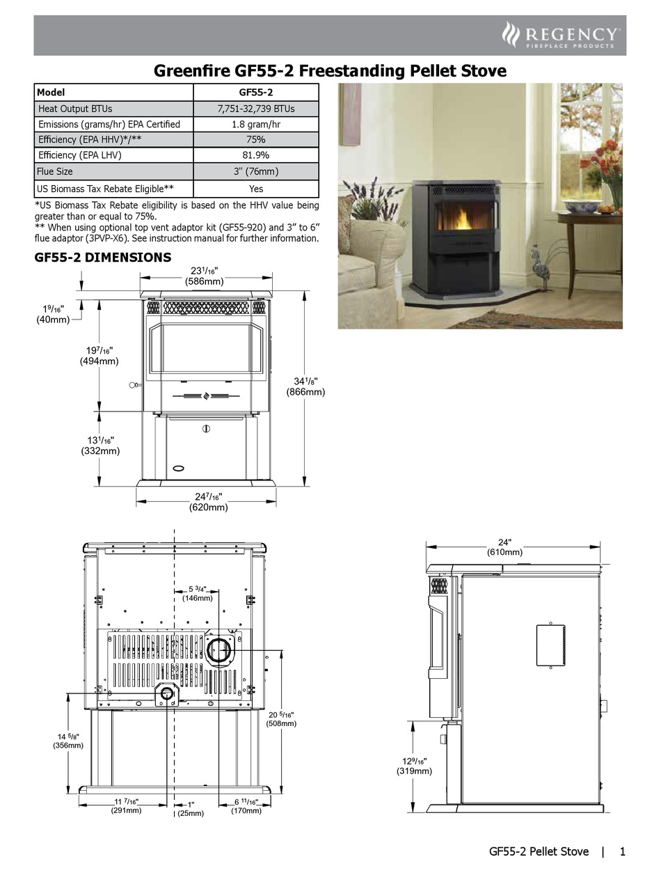REGENCY GREENFIRE GF552 SPECIFICATION SHEET Pdf Download ManualsLib