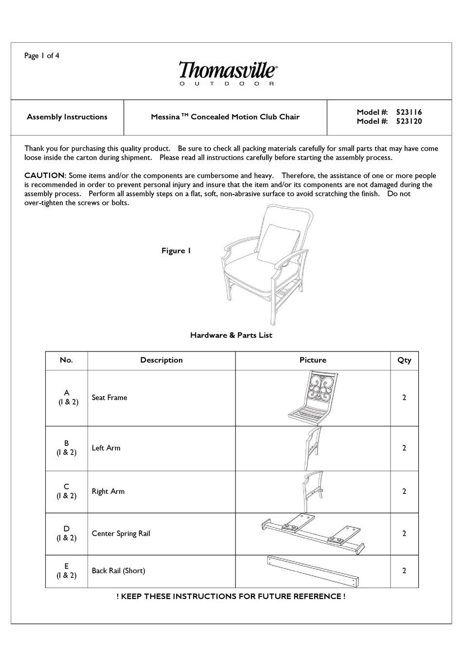 THOMASVILLE MESSINA 523116 ASSEMBLY INSTRUCTIONS MANUAL Pdf Download ManualsLib