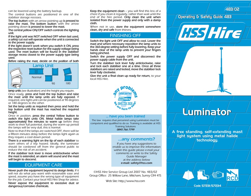 HSS HIRE LUMINATOR OPERATING & SAFETY MANUAL Pdf Download ManualsLib