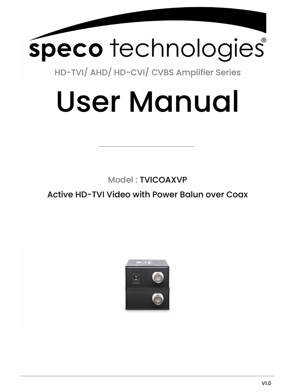 SPECO TVICOAXVP USER MANUAL Pdf Download ManualsLib
