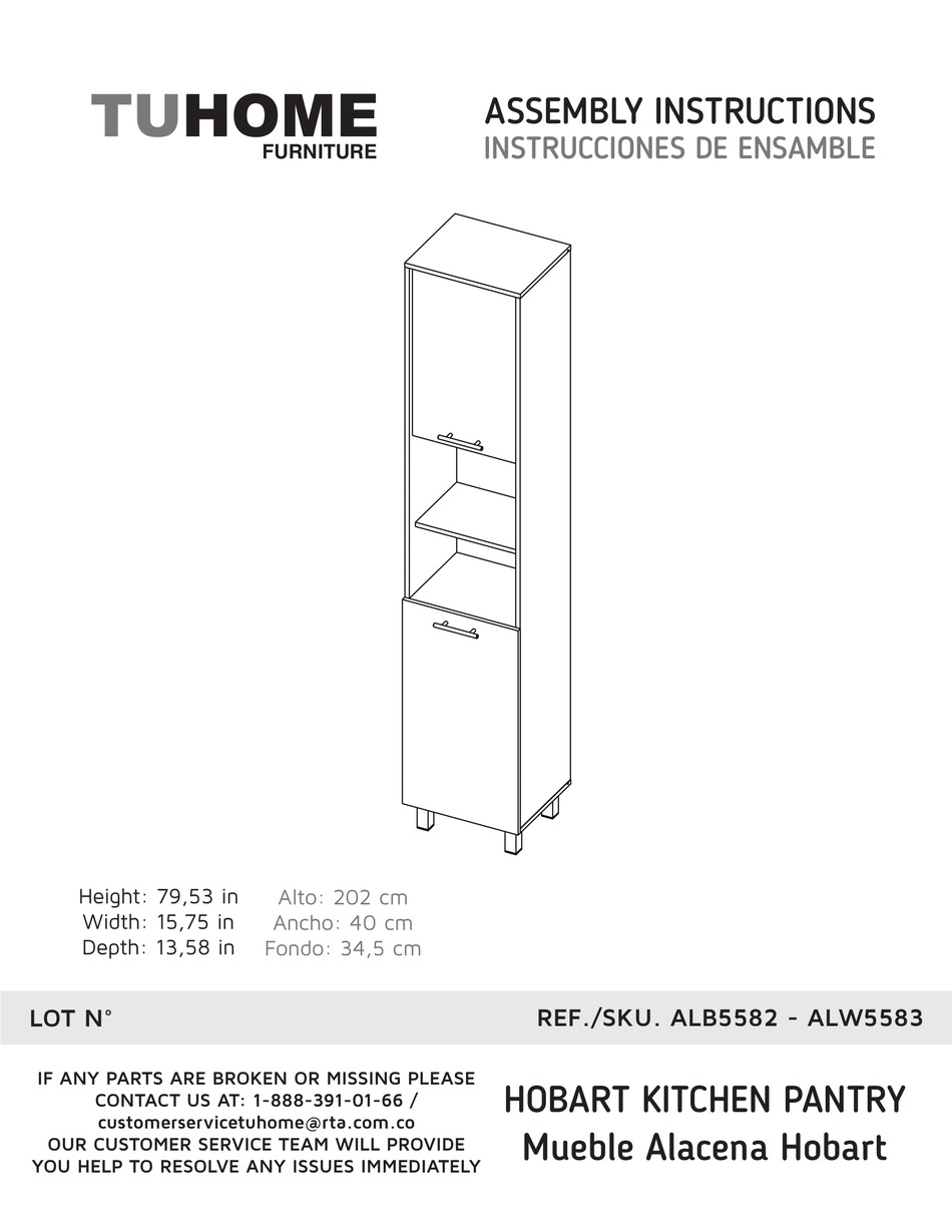 TUHOME FURNITURE HOBART ALB5582 ASSEMBLY INSTRUCTIONS MANUAL Pdf