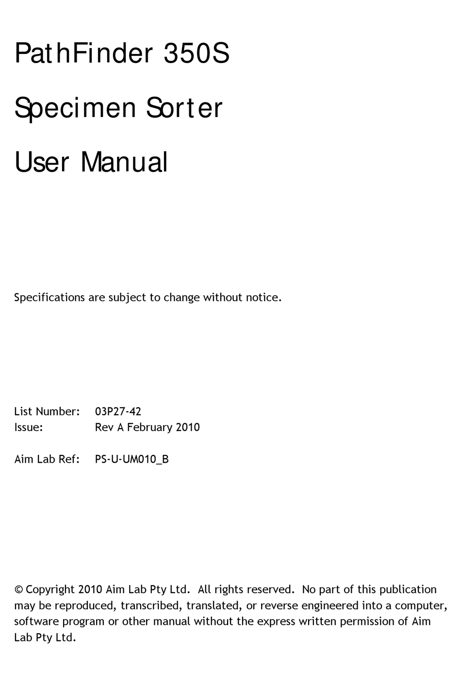 AIM LAB PATHFINDER 350S USER MANUAL Pdf Download ManualsLib