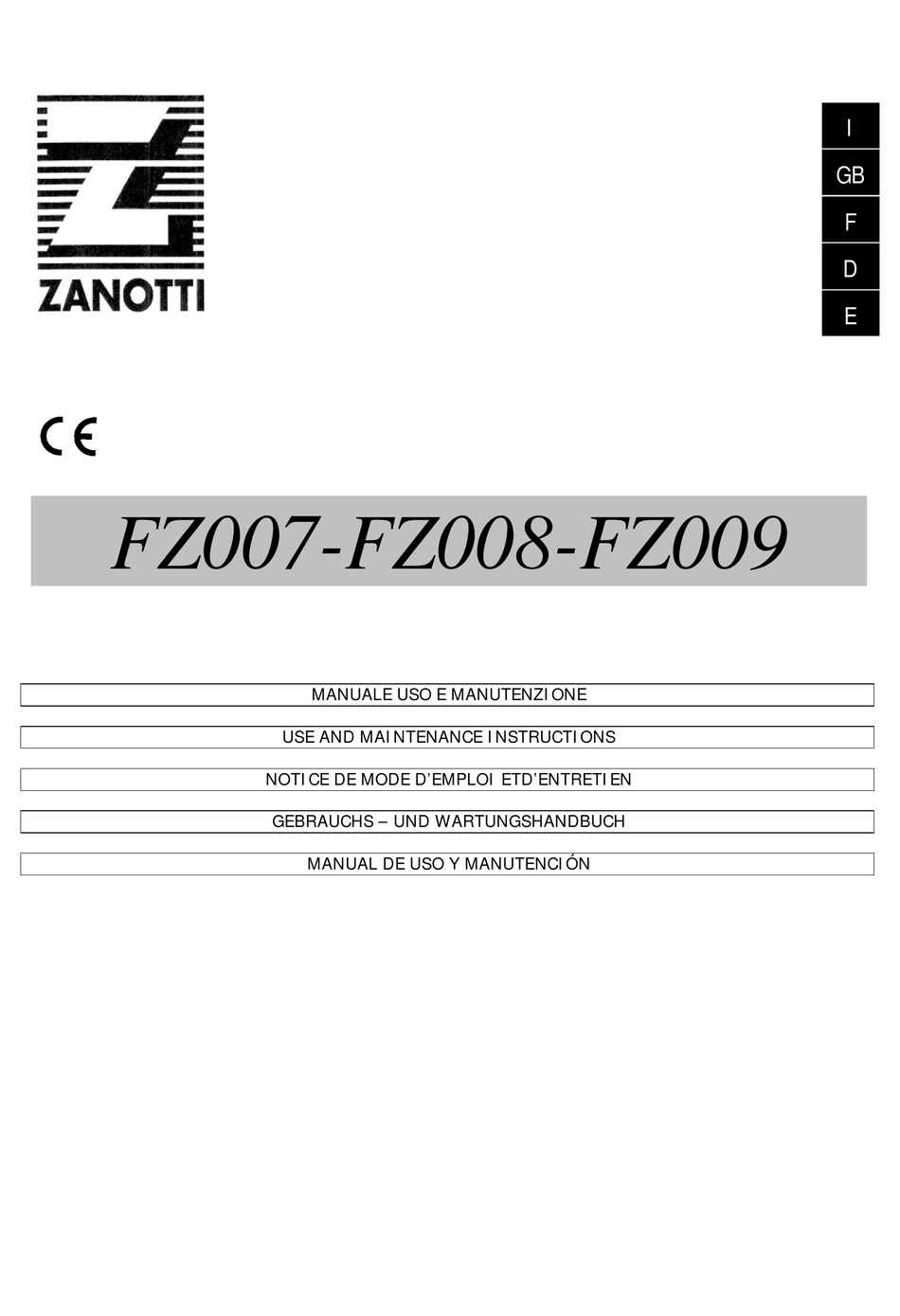 ZANOTTI FZ007 USE AND MAINTENANCE INSTRUCTIONS Pdf Download ManualsLib