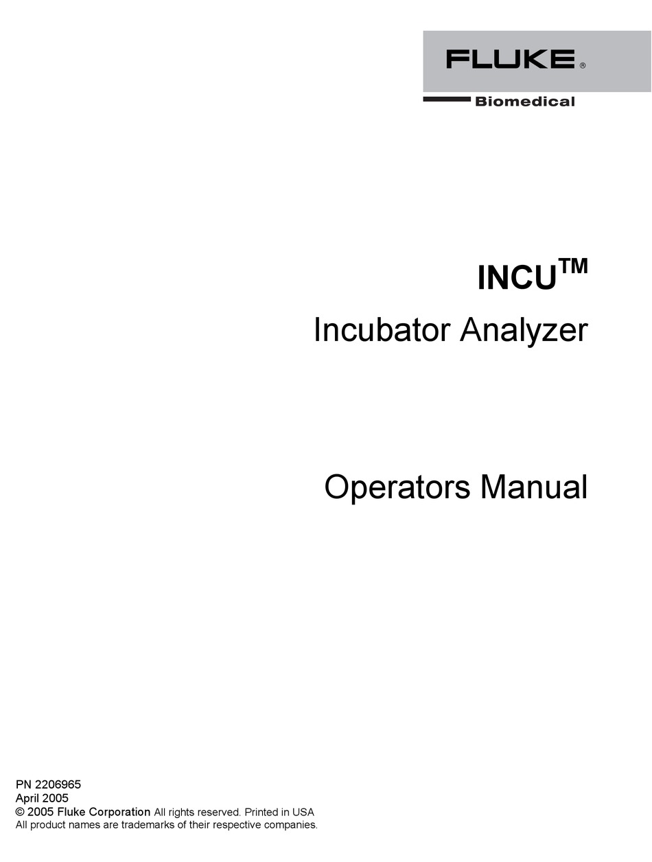 FLUKE BIOMEDICAL INCU OPERATOR'S MANUAL Pdf Download ManualsLib