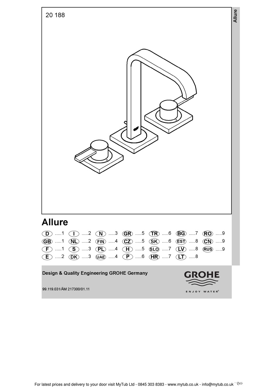 GROHE ALLURE 20 188 INSTALLATION INSTRUCTIONS MANUAL Pdf Download