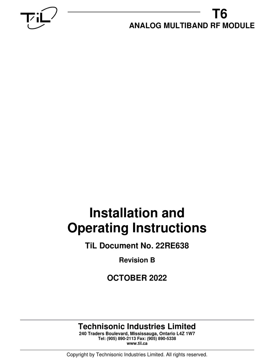 TIL T6 INSTALLATION AND OPERATING INSTRUCTIONS MANUAL Pdf Download