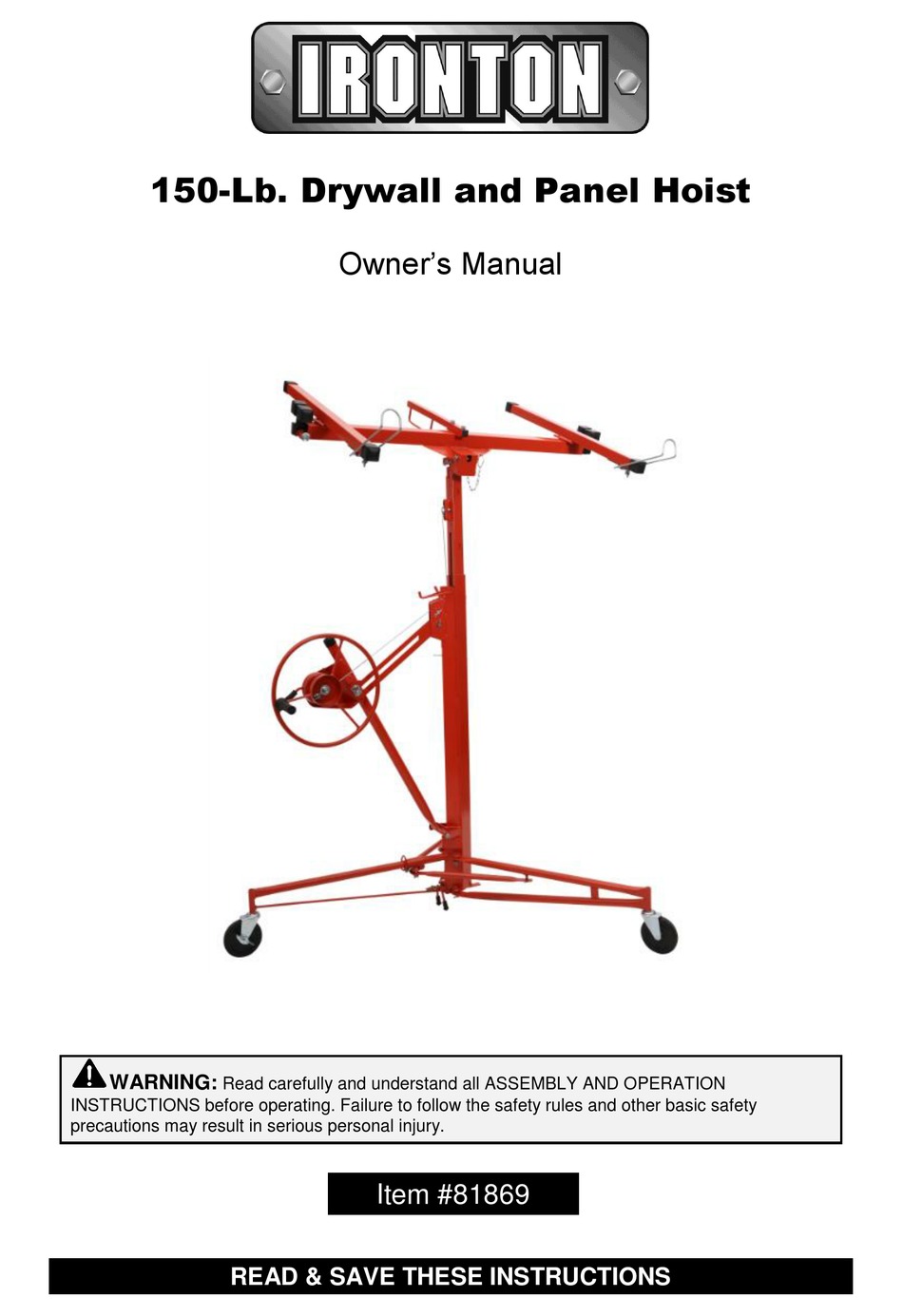 IRONTON 81869 OWNER'S MANUAL Pdf Download ManualsLib