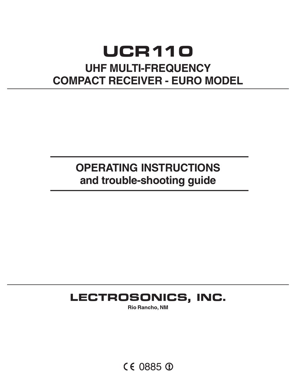 LECTROSONICS UCR110 OPERATING INSTRUCTIONS MANUAL Pdf Download ManualsLib
