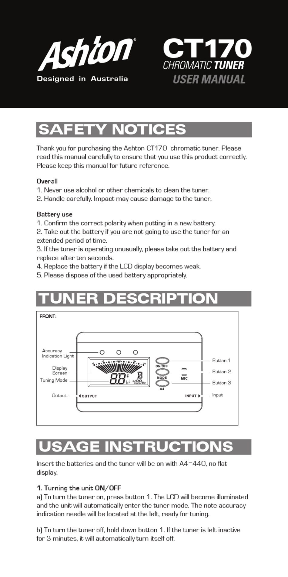ASHTON CT170 USER MANUAL Pdf Download ManualsLib