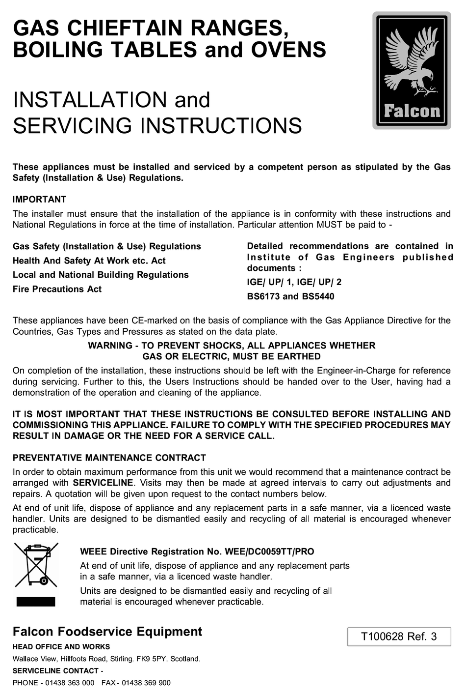 FALCON G1006X INSTALLATION AND SERVICING INSTRUCTION Pdf Download ...