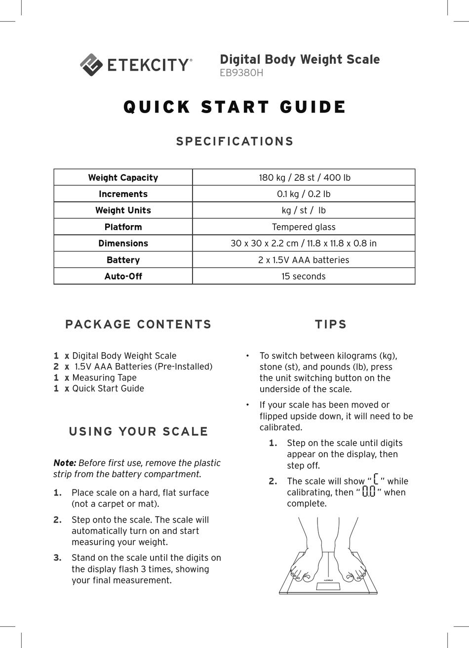 ETEKCITY EB9380H QUICK START MANUAL Pdf Download ManualsLib