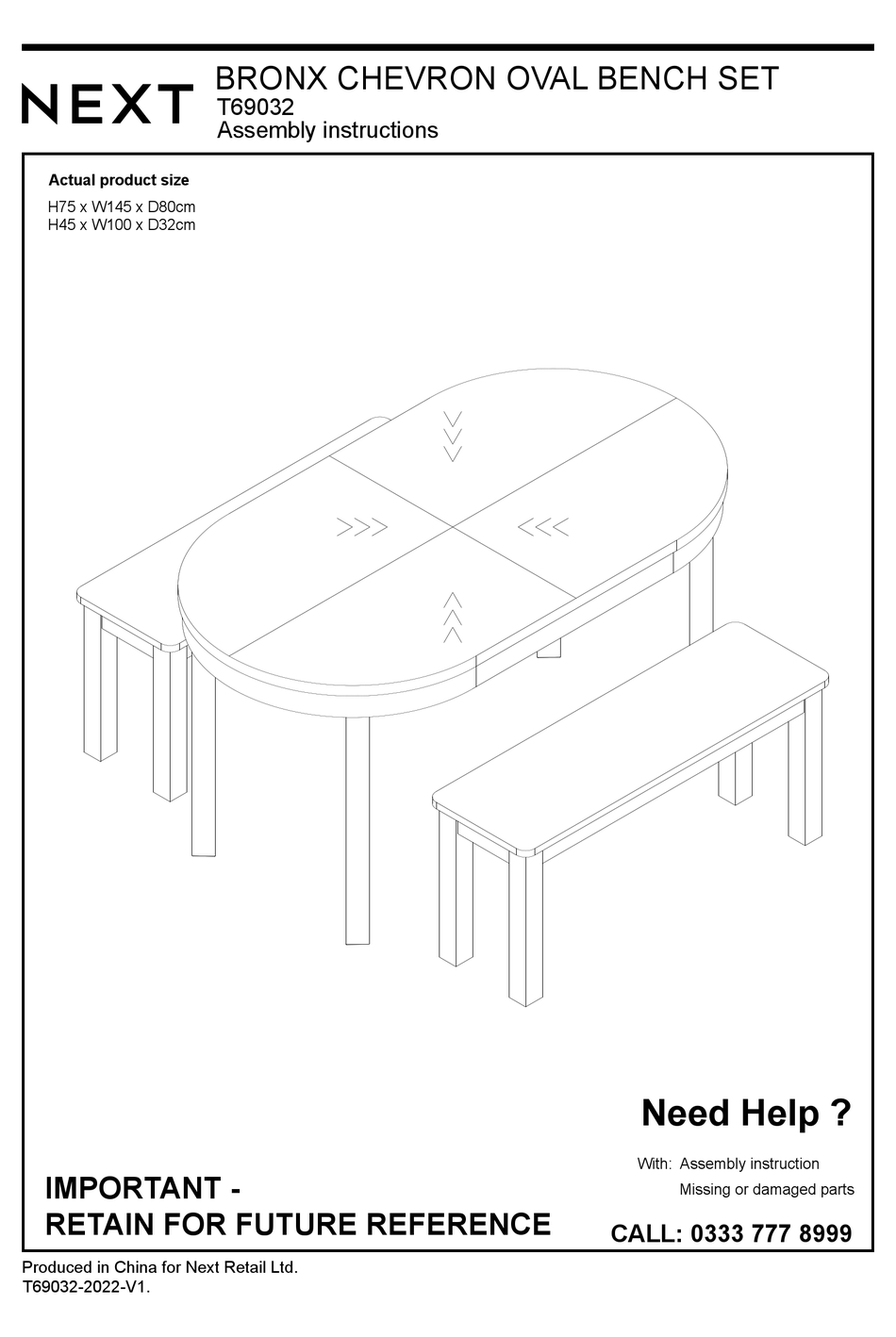 NEXT BRONX CHEVRON T69032 ASSEMBLY INSTRUCTIONS MANUAL Pdf Download