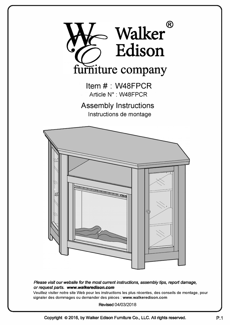 WALKER EDISON W48FPCR ASSEMBLY INSTRUCTIONS MANUAL Pdf Download