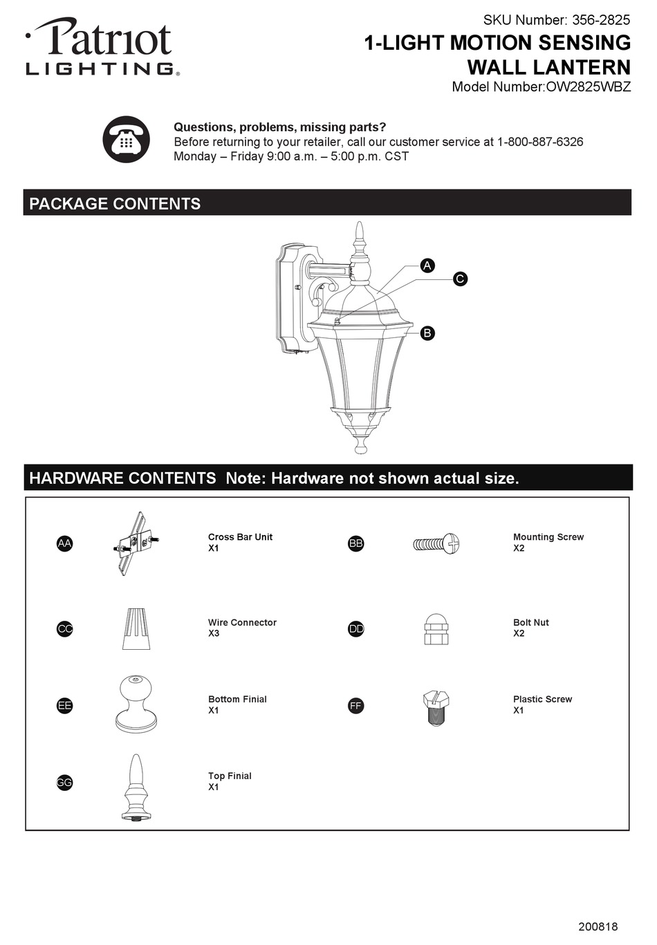 PATRIOT LIGHTING OW2825WBZ MANUAL Pdf Download ManualsLib