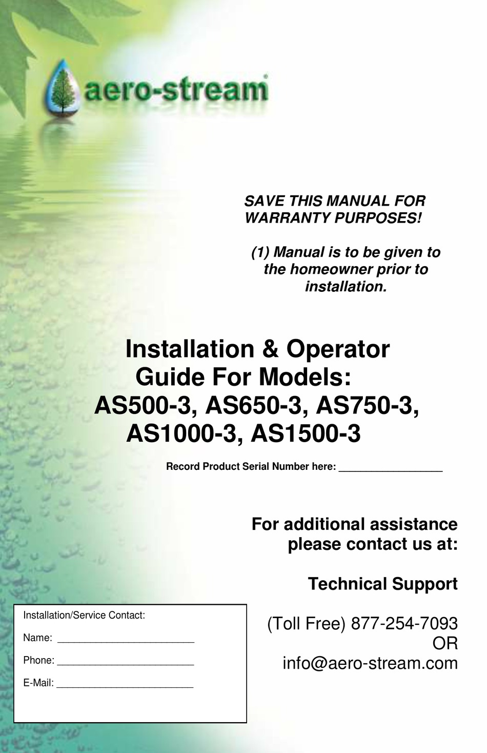 AEROSTREAM AS5003 OPERATOR'S MANUAL Pdf Download ManualsLib