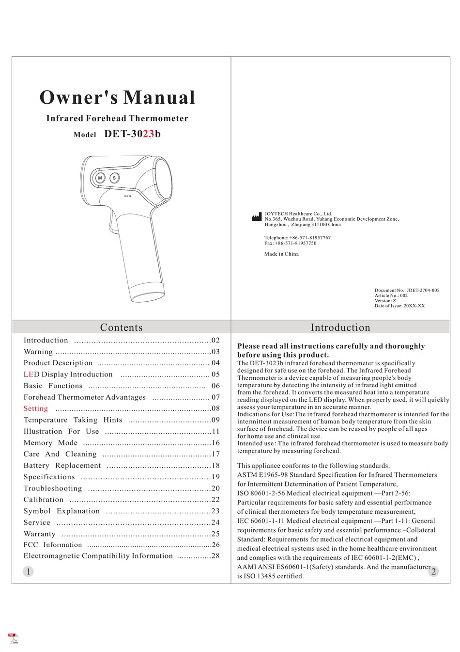 JOYTECH DET3023B OWNER'S MANUAL Pdf Download ManualsLib
