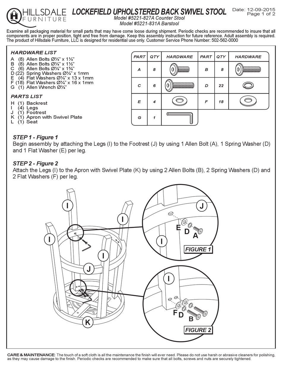 HILLSDALE FURNITURE 5221827A QUICK START MANUAL Pdf Download ManualsLib