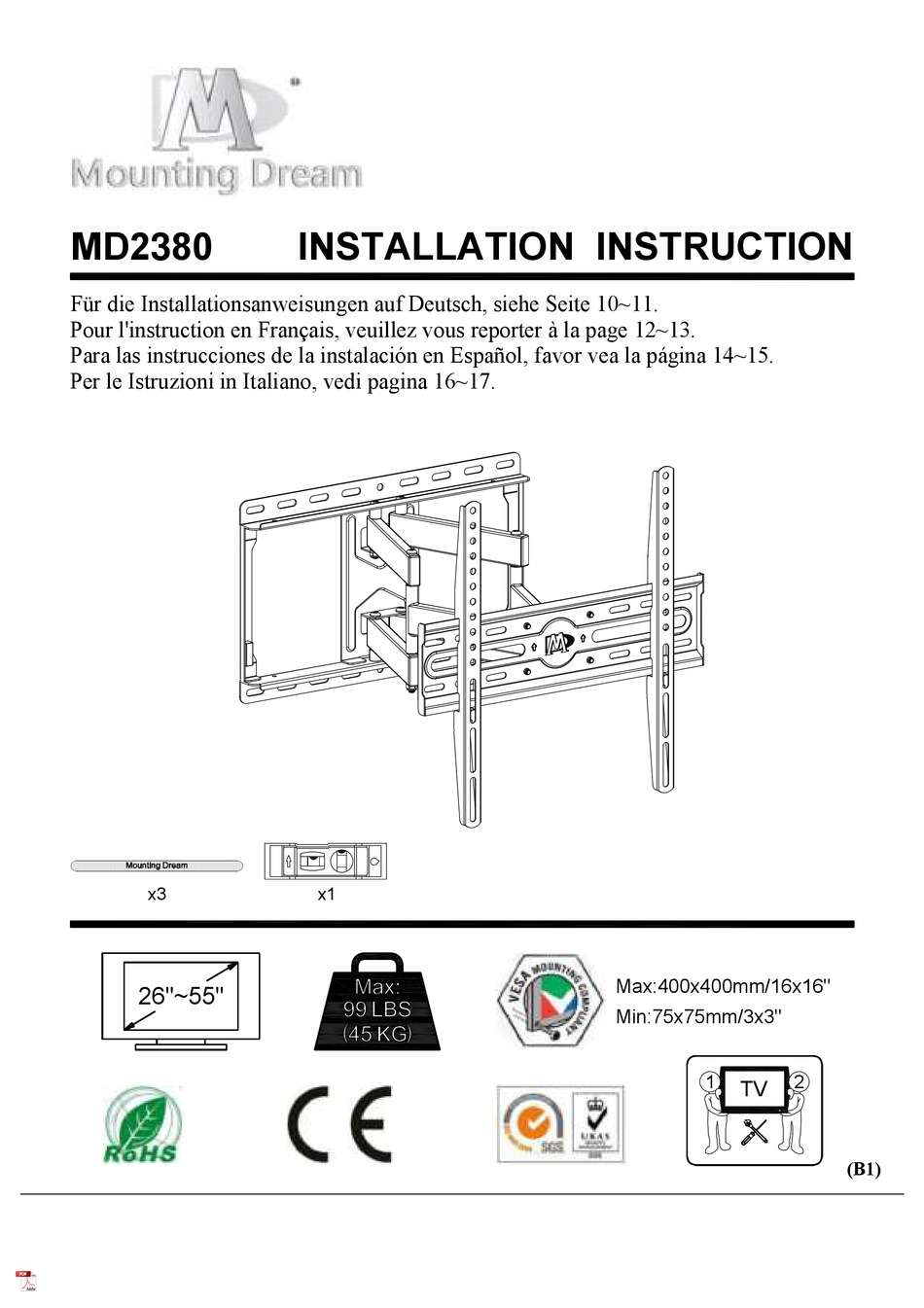 MOUNTING DREAM MD2380 INSTALLATION INSTRUCTIONS MANUAL Pdf Download