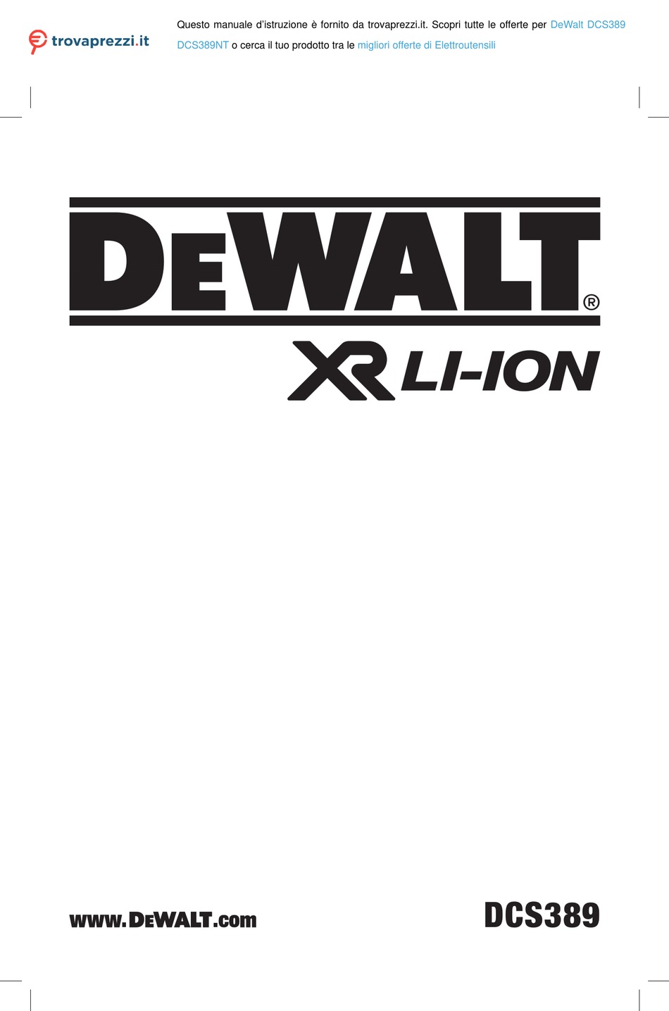 DEWALT XR LIION DCS389NT ORIGINAL INSTRUCTIONS MANUAL Pdf Download