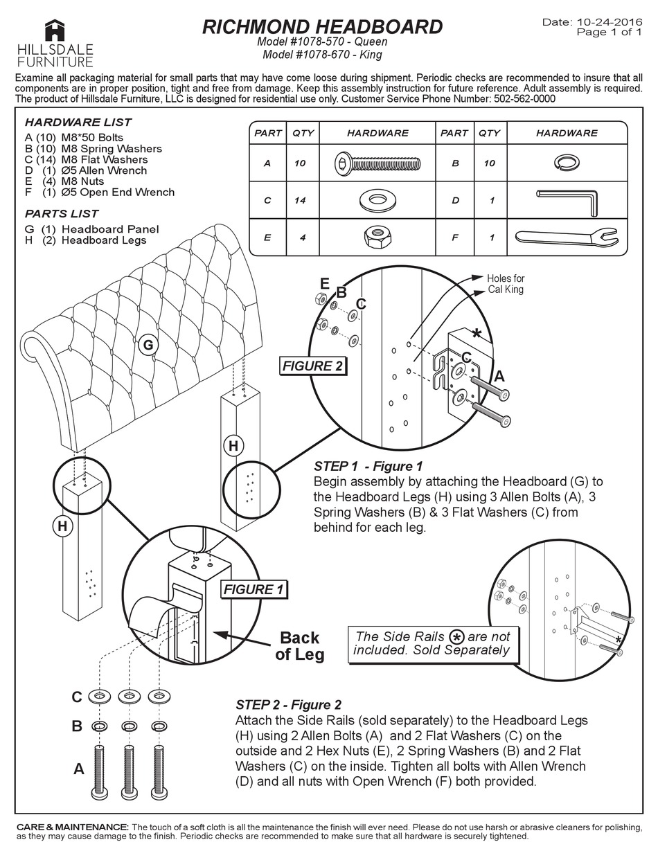 HILLSDALE FURNITURE RICHMOND 1078570 QUICK START MANUAL Pdf Download
