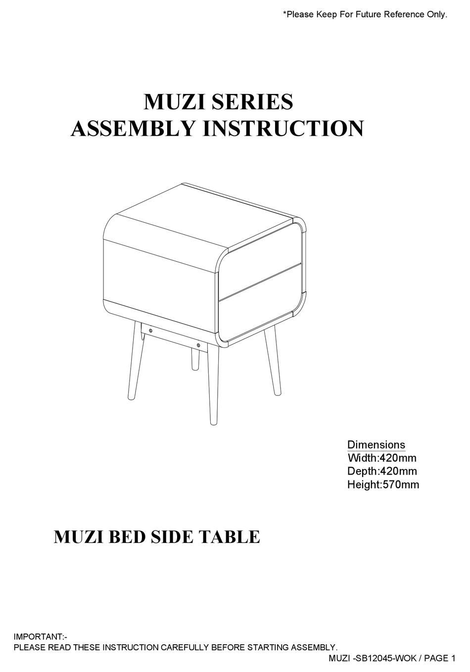 ELIVING FURNITURE MUZI SERIES ASSEMBLY INSTRUCTION MANUAL Pdf Download