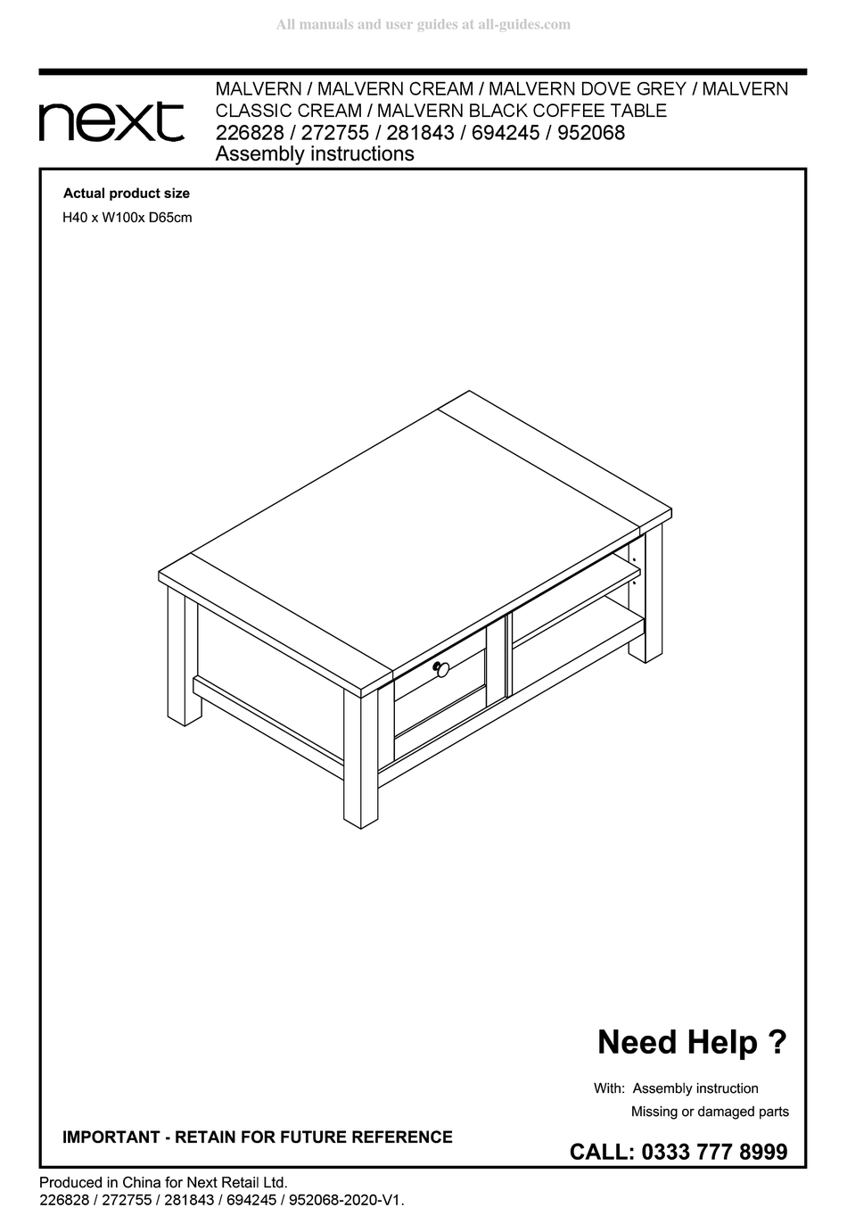 NEXT MALVERN 226828 ASSEMBLY INSTRUCTIONS MANUAL Pdf Download ManualsLib