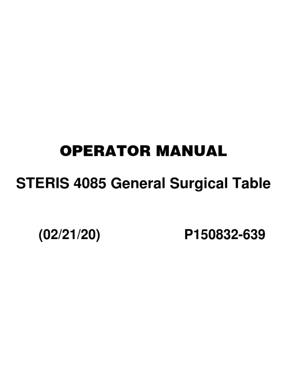 STERIS 4085 OPERATOR'S MANUAL Pdf Download ManualsLib