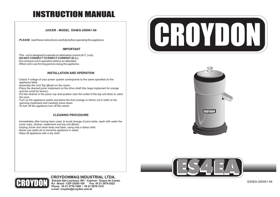 CROYDON ES4EA250001 A6 INSTRUCTION MANUAL Pdf Download ManualsLib