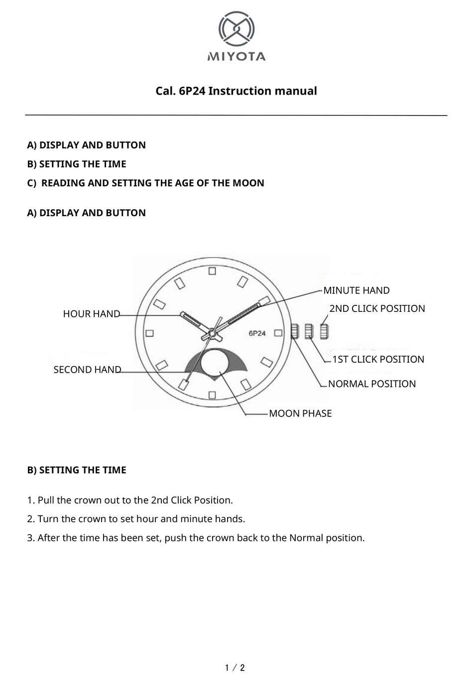 Citizen 6p24 Instruction Manual Pdf Download Manualslib