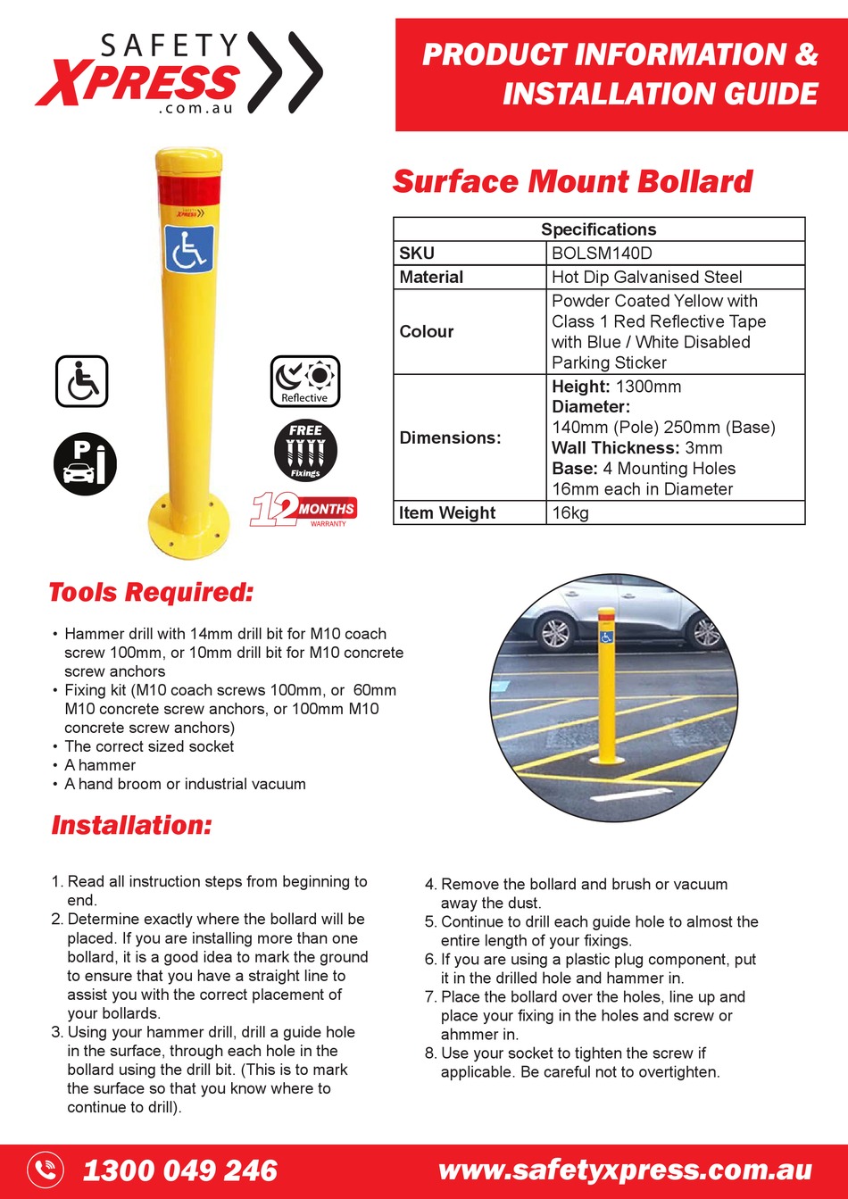 SAFETY XPRESS BOLSM140D PRODUCT INFORMATION & INSTALLATION MANUAL Pdf