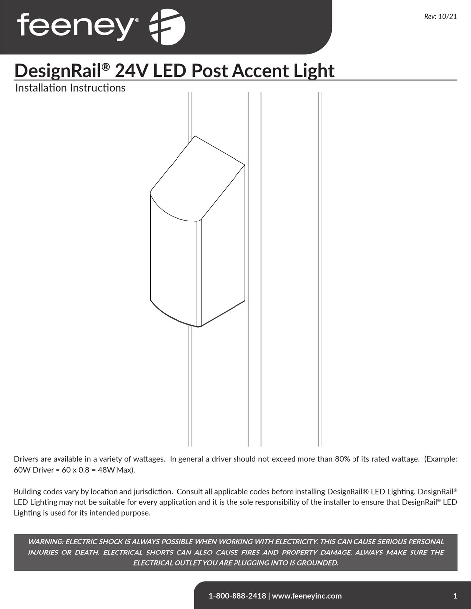 FEENEY DESIGNRAIL LED 40WDK INSTALLATION INSTRUCTIONS MANUAL Pdf