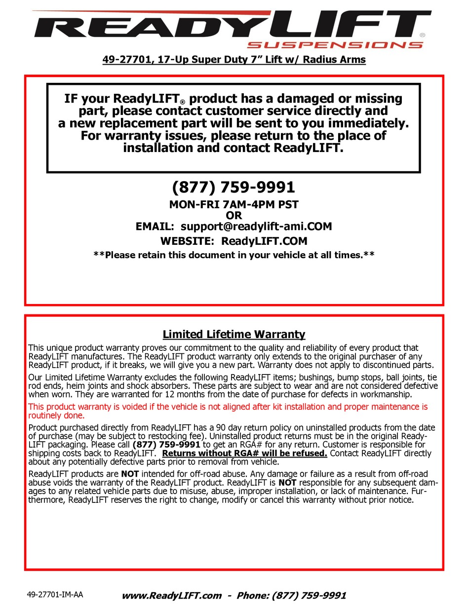 READYLIFT 49-27701 MANUAL Pdf Download | ManualsLib