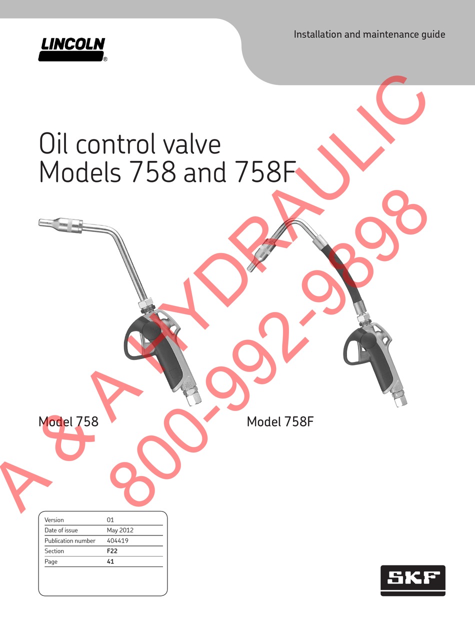 SKF LINCOLN 758 INSTALLATION AND MAINTENANCE MANUAL Pdf Download