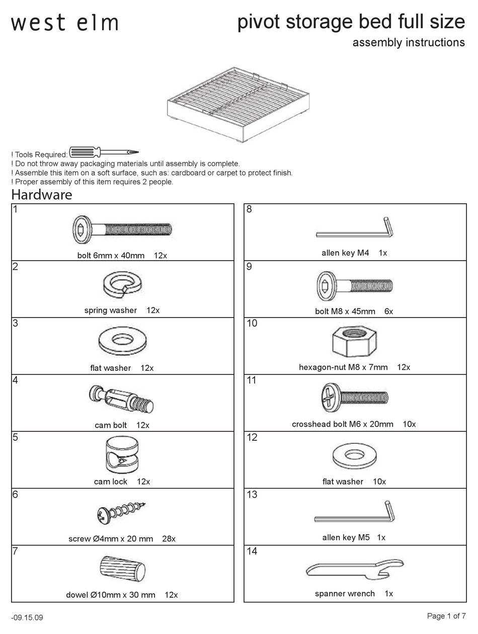 WEST ELM PIVOT STORAGE BED ASSEMBLY INSTRUCTIONS MANUAL Pdf Download