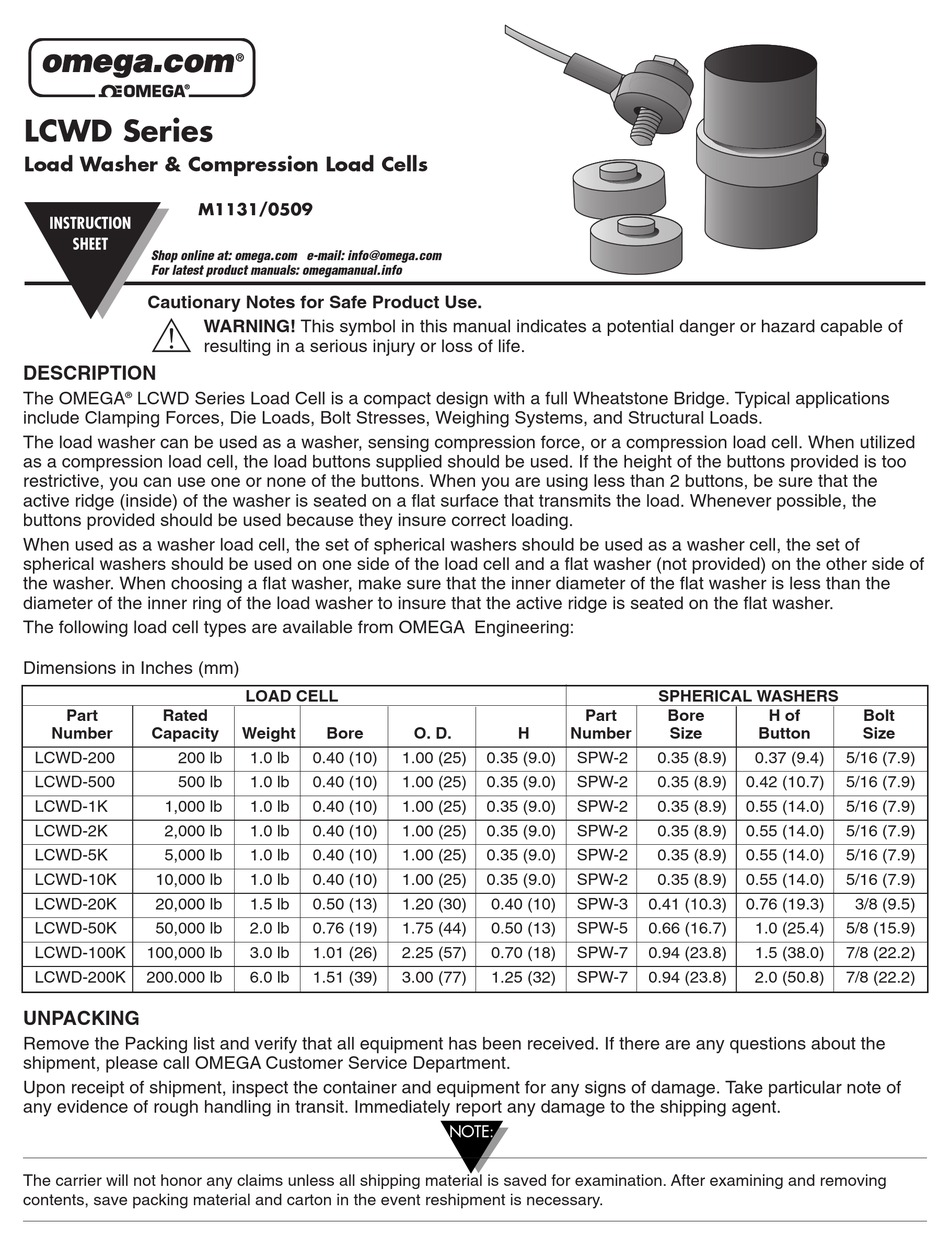 OMEGA LCWD SERIES INSTRUCTION SHEET Pdf Download ManualsLib