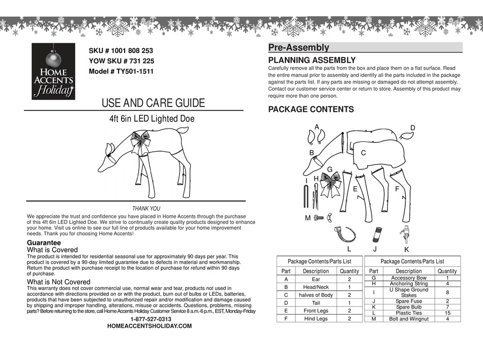 HOME ACCENTS HOLIDAY TY5011511 USE AND CARE MANUAL Pdf Download