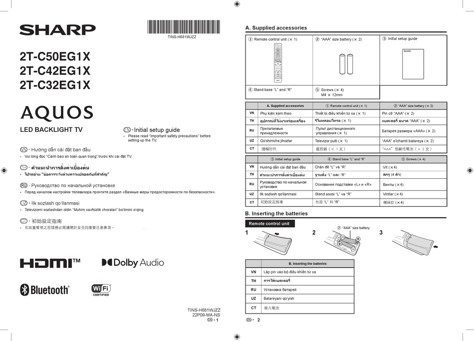 SHARP AQUOS 2TC50EG1X INITIAL SETUP MANUAL Pdf Download ManualsLib