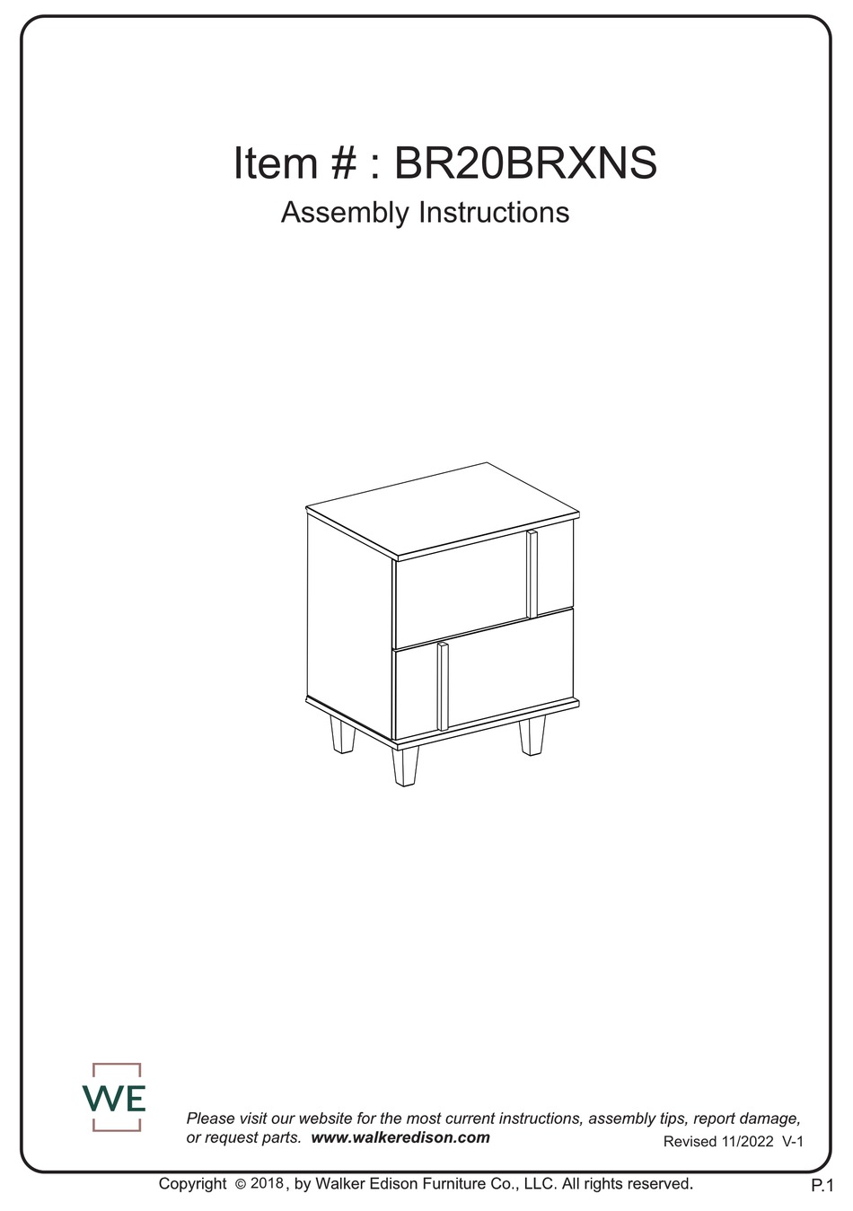 WALKER EDISON BR20BRXNS ASSEMBLY INSTRUCTIONS MANUAL Pdf Download