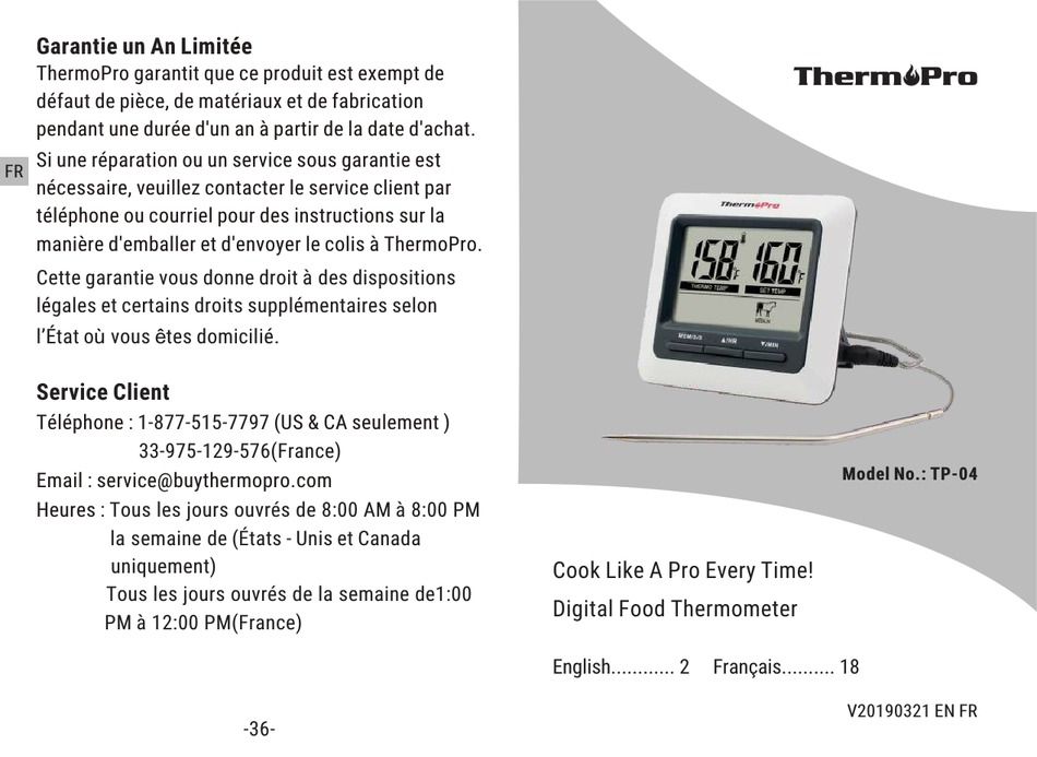 THERMOPRO TP-04 OPERATING INSTRUCTIONS MANUAL Pdf Download | ManualsLib