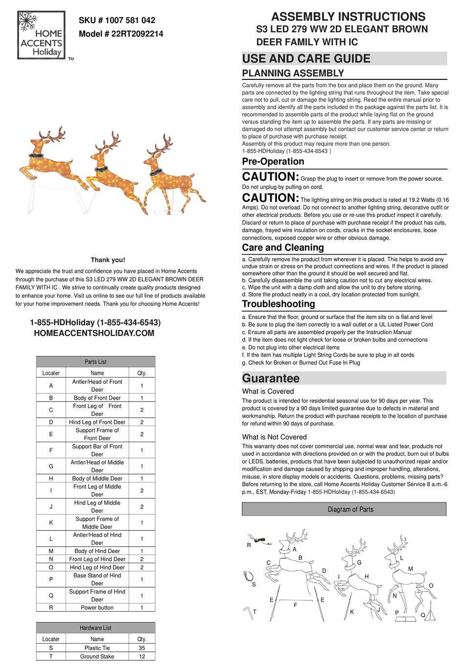 HOME ACCENTS HOLIDAY S3 LED 279 WW 2D ELEGANT BROWN DEER FAMILY WITH IC