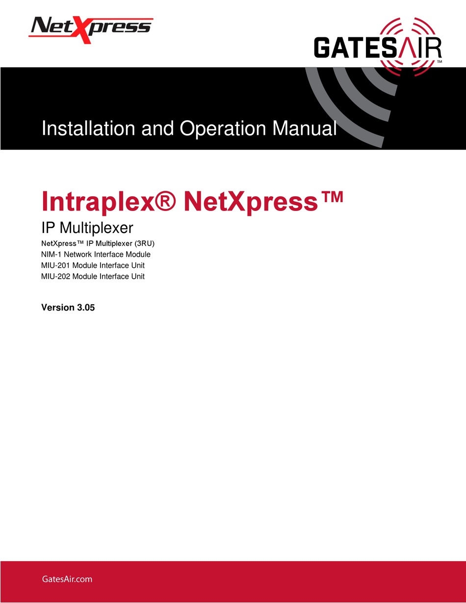 GATESAIR INTRAPLEX NETXPRESS INSTALLATION AND OPERATION MANUAL Pdf