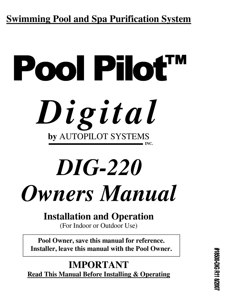AUTOPILOT SYSTEMS POOL PILOT DIGITAL OWNER'S MANUAL Pdf Download ManualsLib