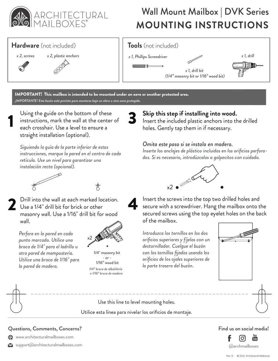 ARCHITECTURAL MAILBOXES DVK SERIES MOUNTING INSTRUCTIONS Pdf Download
